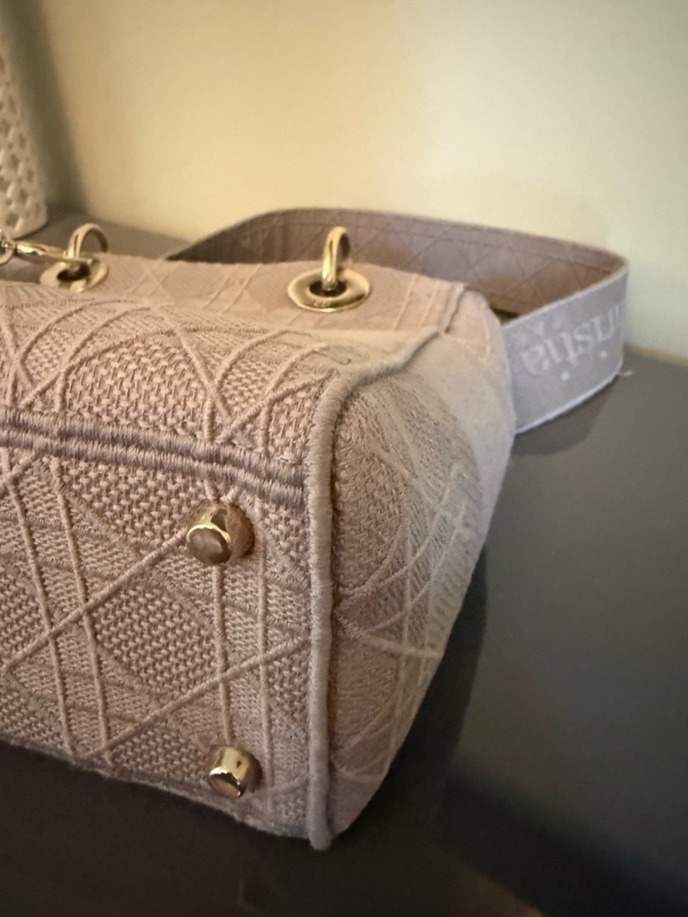 Dior Embroidered Lady Dior Tote Small in Light Gray - Picture 5 of 9
